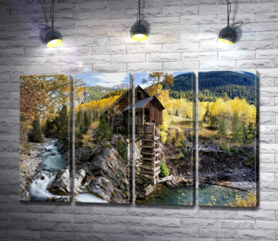 Модульная картина "Хрустальная мельница (Crystal Mill) среди осенних гор штата Колорадо"