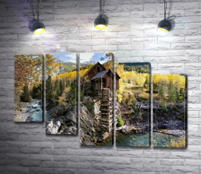 Модульная картина "Хрустальная мельница (Crystal Mill) среди осенних гор штата Колорадо"