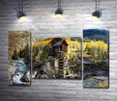 Модульная картина "Хрустальная мельница (Crystal Mill) среди осенних гор штата Колорадо"