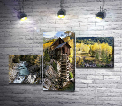 Хрустальная мельница (Crystal Mill) среди осенних гор штата Колорадо