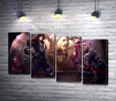 Герои видеоигры League of legends: шут Шако (Shacko), ведьма Синдра (Syndra), исследователь Эзреаль (Ezreal), железный призрак Мордекайзер (Mordekaiser), мастер карт Твистед Фейт (Twisted Fate)