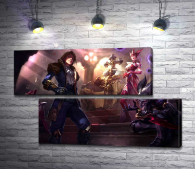 Герои видеоигры League of legends: шут Шако (Shacko), ведьма Синдра (Syndra), исследователь Эзреаль (Ezreal), железный призрак Мордекайзер (Mordekaiser), мастер карт Твистед Фейт (Twisted Fate)