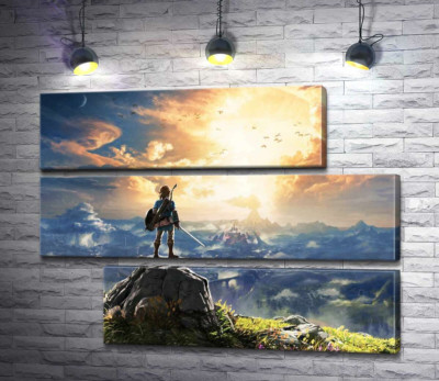 Модульна картина "Герой гри "The Legend of Zelda", Лінк, дивиться на вибух"