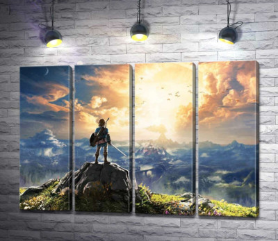 Модульная картина "Герой игры "The Legend of Zelda", Линк, смотрит на взрыв"