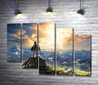 Модульна картина "Герой гри "The Legend of Zelda", Лінк, дивиться на вибух"