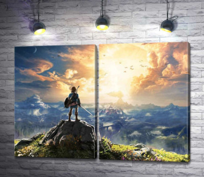 Герой игры "The Legend of Zelda", Линк, смотрит на взрыв