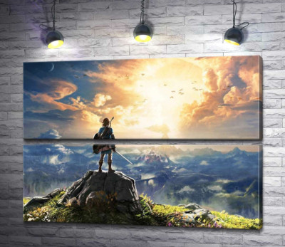 Модульная картина "Герой игры "The Legend of Zelda", Линк, смотрит на взрыв"