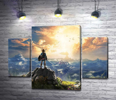 Модульна картина "Герой гри "The Legend of Zelda", Лінк, дивиться на вибух"