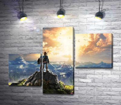 Модульна картина "Герой гри "The Legend of Zelda", Лінк, дивиться на вибух"