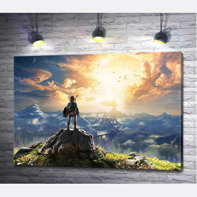 Герой игры "The Legend of Zelda", Линк, смотрит на взрыв