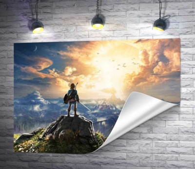 Герой гри "The Legend of Zelda", Лінк, дивиться на вибух