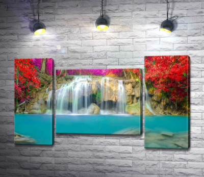 Модульная картина "Осенние цвета над каскадом водопада Эраван (Erawan falls)"