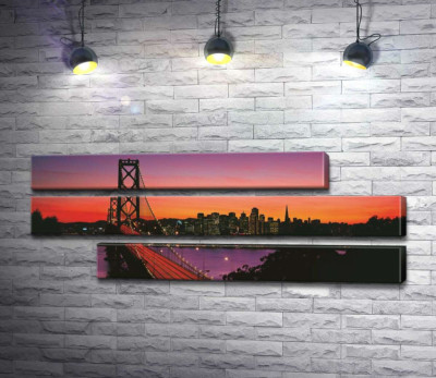 Модульная картина "Мост Бэй-Бридж (Bay Bridge) ведет к вечернему Сан-Франциско"