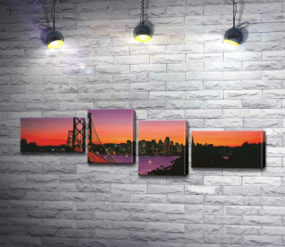 Модульна картина "Міст Бей-Брідж (Bay Bridge) веде до вечірнього Сан-Франциско "