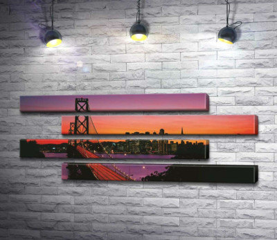 Модульная картина "Мост Бэй-Бридж (Bay Bridge) ведет к вечернему Сан-Франциско"