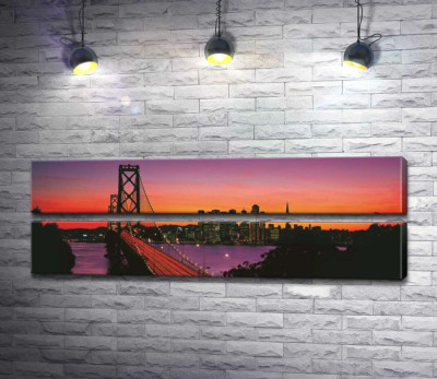 Модульная картина "Мост Бэй-Бридж (Bay Bridge) ведет к вечернему Сан-Франциско"