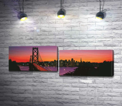 Модульна картина "Міст Бей-Брідж (Bay Bridge) веде до вечірнього Сан-Франциско "
