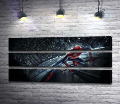 Модульна картина "Людина-павук (Spider-Man) на скляному хмарочосі"