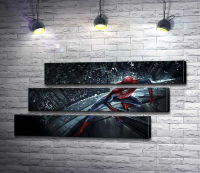 Модульная картина "Человек-паук (Spider-Man) на стеклянном небоскребе"