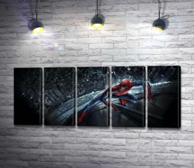 Модульна картина "Людина-павук (Spider-Man) на скляному хмарочосі"