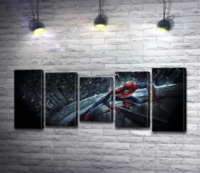 Модульна картина "Людина-павук (Spider-Man) на скляному хмарочосі"