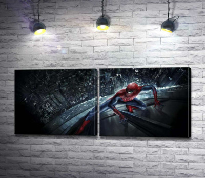 Модульная картина "Человек-паук (Spider-Man) на стеклянном небоскребе"