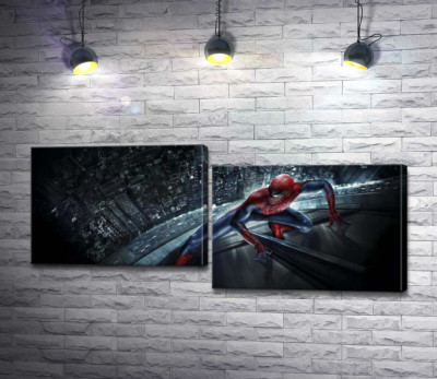 Модульна картина "Людина-павук (Spider-Man) на скляному хмарочосі"