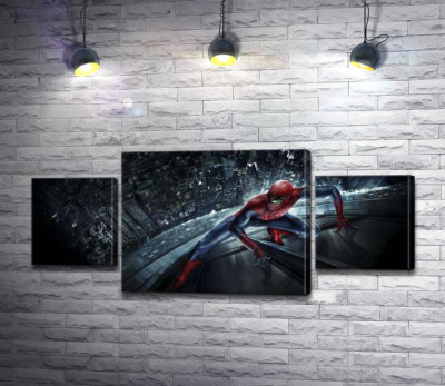 Модульна картина "Людина-павук (Spider-Man) на скляному хмарочосі"