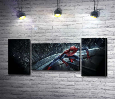 Модульная картина "Человек-паук (Spider-Man) на стеклянном небоскребе"