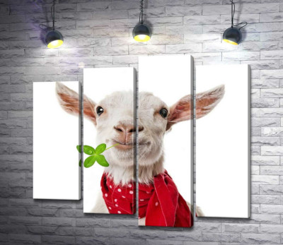 Модульная картина "Элегантная коза в красном шарфе"