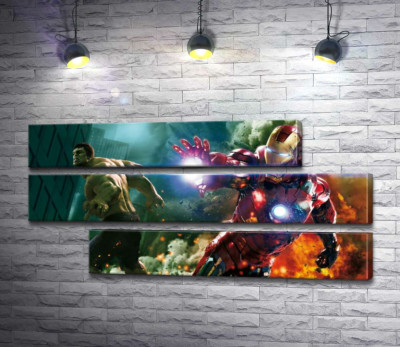 Непобедимые Халк (Hulk) и Железный человек (Iron Man) в фильме "Мстители" (The Avengers)