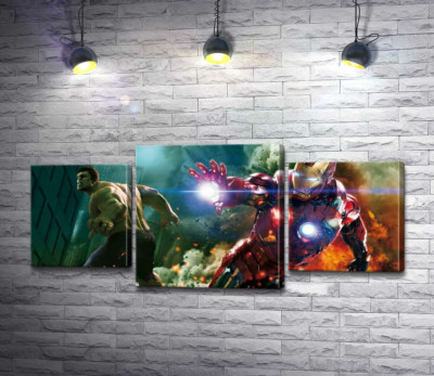 Непобедимые Халк (Hulk) и Железный человек (Iron Man) в фильме "Мстители" (The Avengers)
