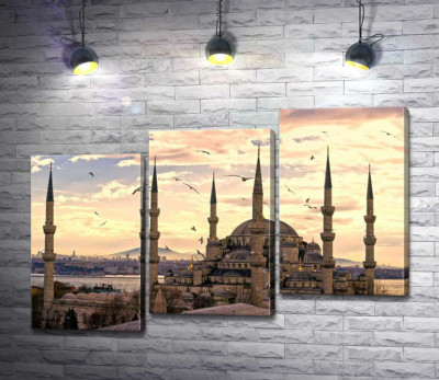 Модульна картина "Гострі шпилі Блакитної мечеті (Sultanahmet Camii) линуть у небо Стамбула"