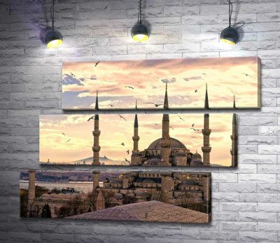Модульна картина "Гострі шпилі Блакитної мечеті (Sultanahmet Camii) линуть у небо Стамбула"