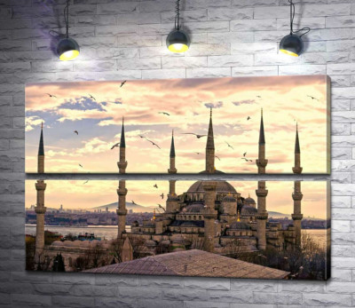 Модульна картина "Гострі шпилі Блакитної мечеті (Sultanahmet Camii) линуть у небо Стамбула"