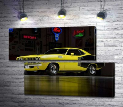 Модульна картина "Жовтий спортивний автомобіль Plymouth Barracuda, родом із 70-х"