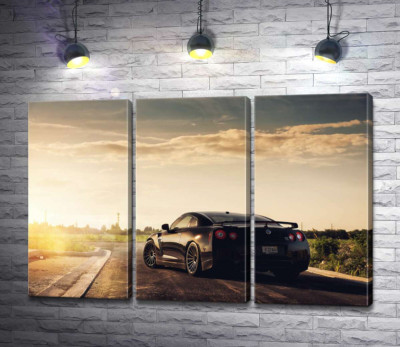 Модульная картина "Лучи сверкают золотом на черной поверхности автомобиля Opel"