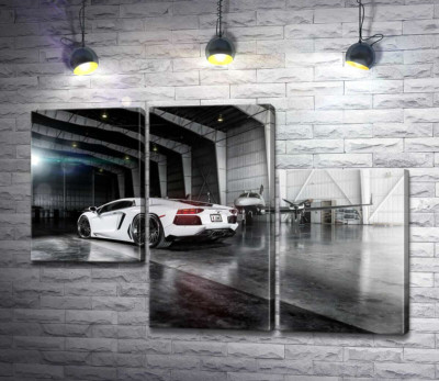 Плавные изгибы сторон в белом автомобиле Ламборгини (Lamborghini Aventador)