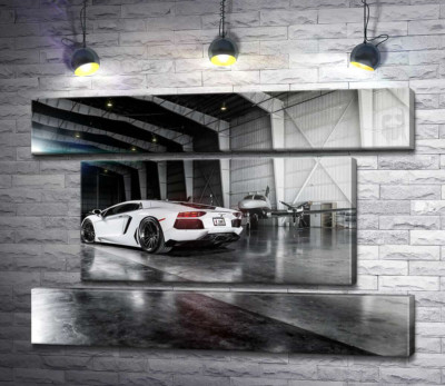 Плавные изгибы сторон в белом автомобиле Ламборгини (Lamborghini Aventador)