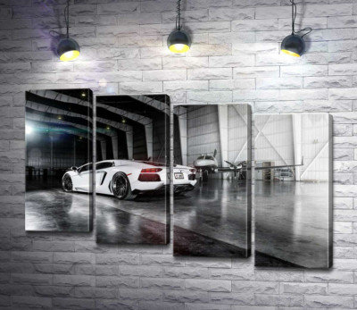 Плавные изгибы сторон в белом автомобиле Ламборгини (Lamborghini Aventador)