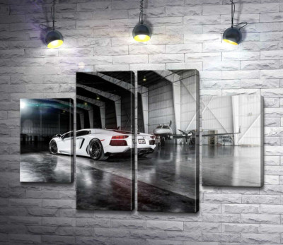 Плавні вигини сторін в  білому автомобілі Ламборгіні (Lamborghini Aventador)