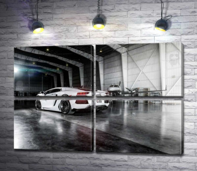 Модульная картина "Плавные изгибы сторон в белом автомобиле Ламборгини (Lamborghini Aventador)"