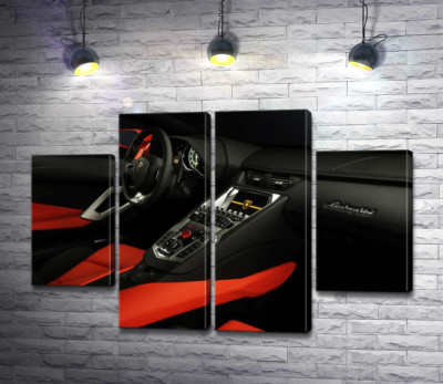 Вишуканий салон автомобіля Ламборгіні (Lamborghini) в червоно-чорних тонах