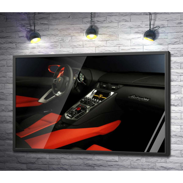 Вишуканий салон автомобіля Ламборгіні (Lamborghini) в червоно-чорних тонах
