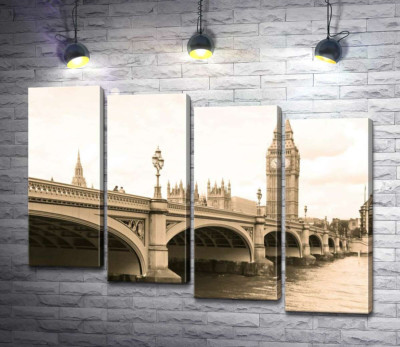 Башня Биг-Бен (Big Ben) виднеется из-за Вестминтерского моста (Westminster Bridge)