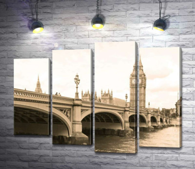 Вежа Біг-Бен (Big Ben) видніється з-за Вестмінтерського мосту (Westminster Bridge)
