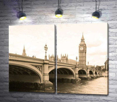 Модульная картина "Башня Биг-Бен (Big Ben) виднеется из-за Вестминтерского моста (Westminster Bridge)"