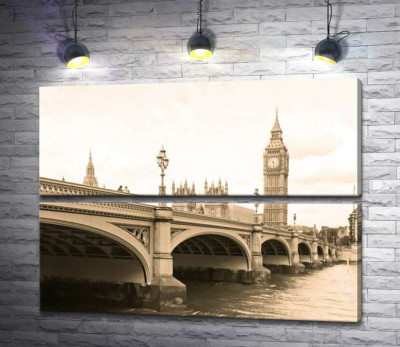 Башня Биг-Бен (Big Ben) виднеется из-за Вестминтерского моста (Westminster Bridge)
