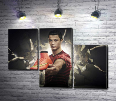 Модульна картина "Кріштіану Роналду (Cristiano Ronaldo) рекламує футбольні бутси від фірми Nike"