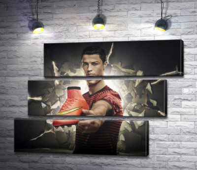 Модульна картина "Кріштіану Роналду (Cristiano Ronaldo) рекламує футбольні бутси від фірми Nike"